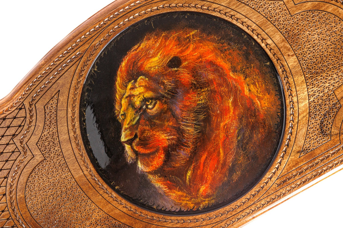 Handmade Walnut Backgammon Set with Lion Oil Painting, 60 cm - photo 2