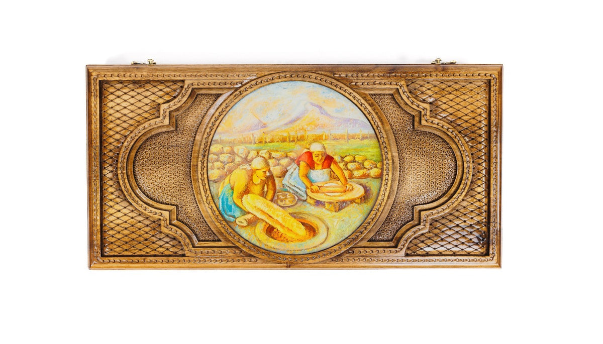Handmade Walnut Backgammon Set with Oil Painting, 60 cm - photo 5