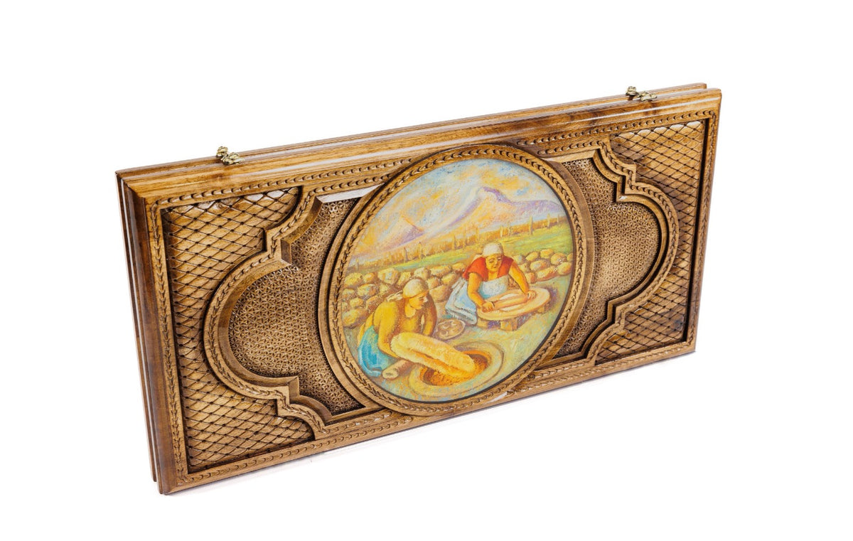 Handmade Walnut Backgammon Set with Oil Painting, 60 cm - photo 6