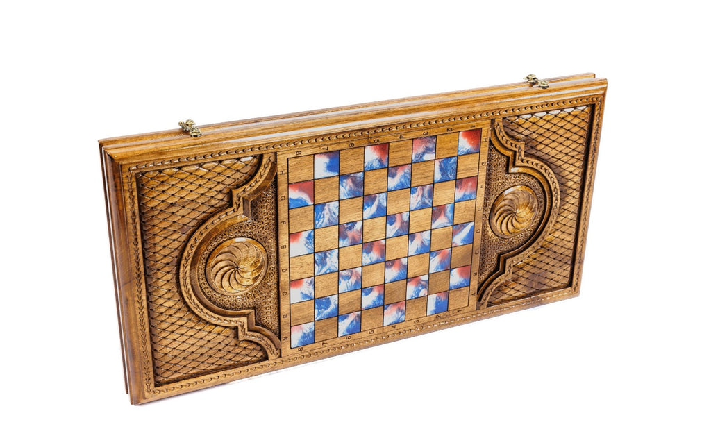 Handmade Walnut Backgammon Set with Oil Painting, 60 cm - photo 4