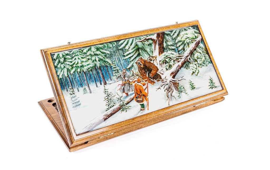 Handmade Wooden Backgammon Set with Oil Painting, 60 cm (Model 11262)