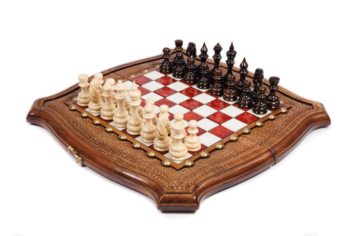Handmade Walnut Chess Set with Epoxy Resin, 40 cm