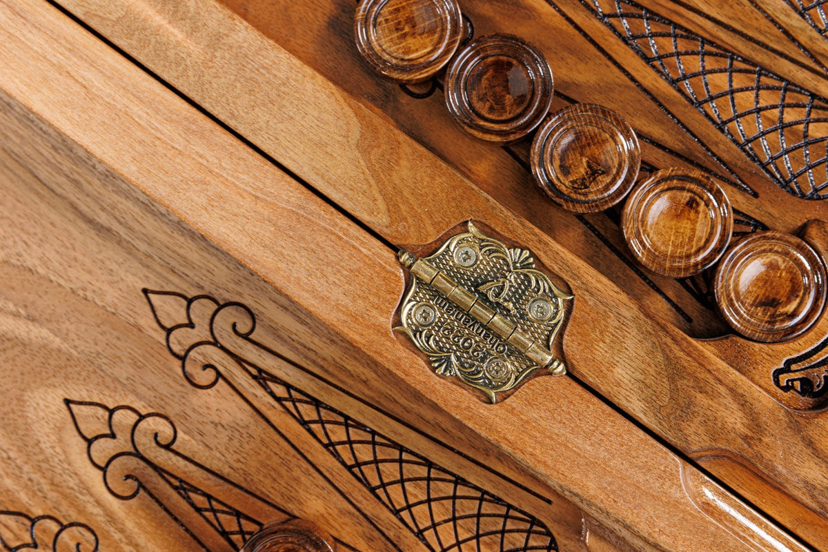 Handmade Walnut Chess and Backgammon Set with Ornamental Braid Pattern and Epoxy Resin, 60 cm - photo 12