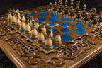 Handmade Walnut Chess and Backgammon Set with Ornamental Braid Pattern and Epoxy Resin, 60 cm - photo 2