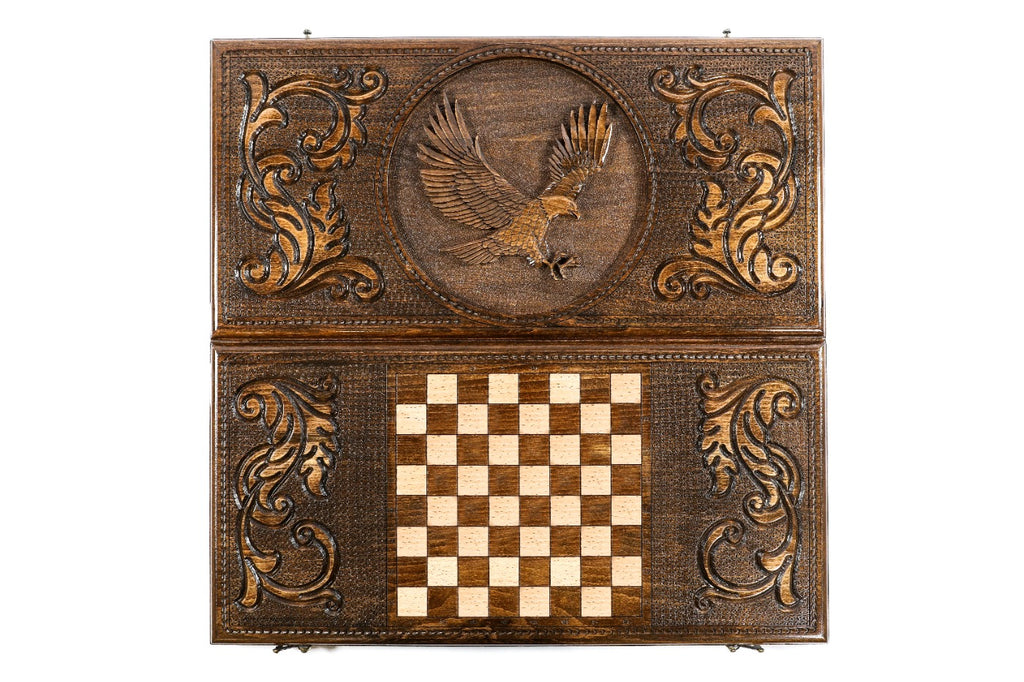 Handmade Wooden Backgammon Set with Eagle, 60 cm - photo 8