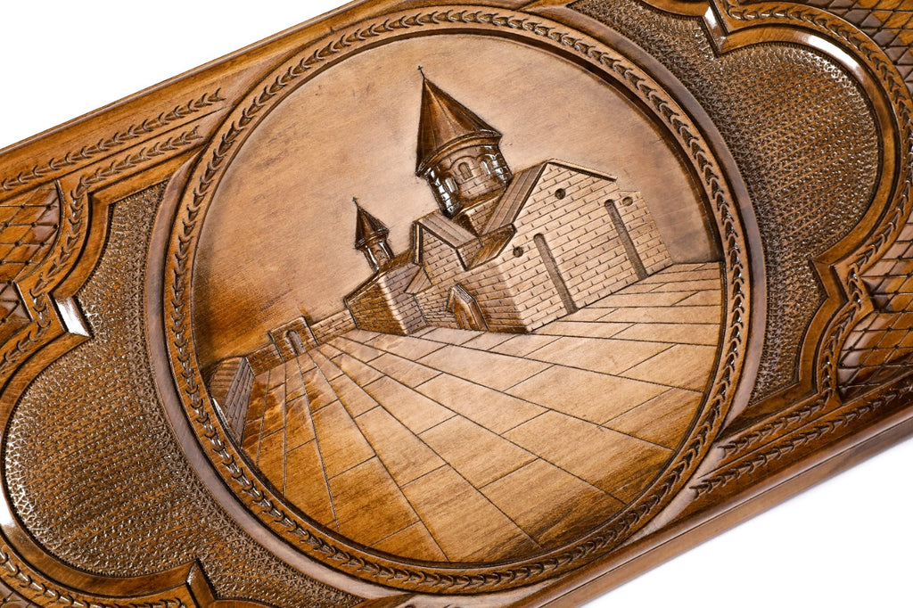 Handmade Wooden Two-Sided Backgammon Set with Garni Temple and Geghard Monastery, 60 cm - photo 5