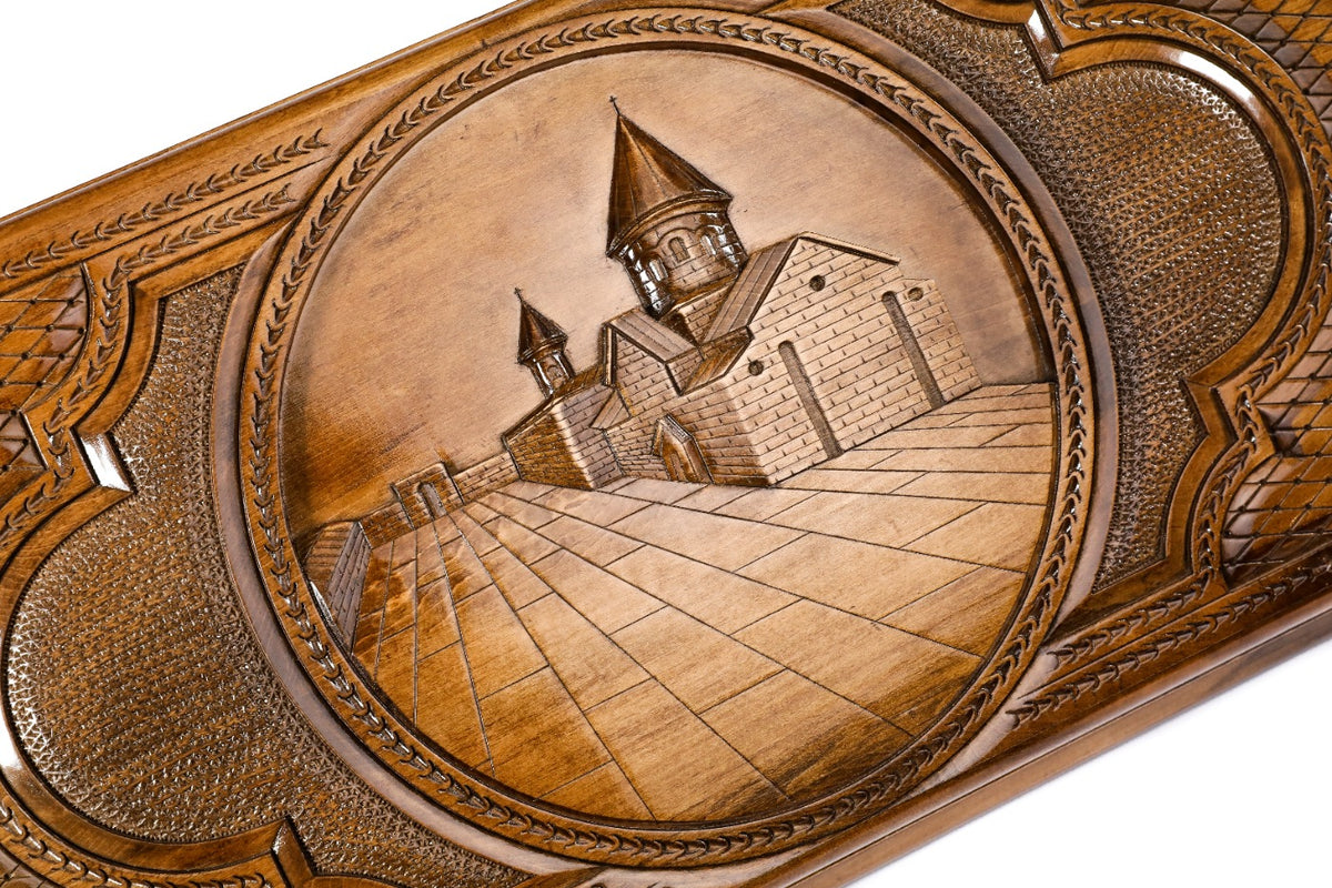 Handmade Wooden Two-Sided Backgammon Set with Garni Temple and Geghard Monastery, 60 cm - photo 5