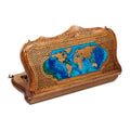 Handmade Walnut Backgammon Set with World Map and Ararat Outline, 30 cm