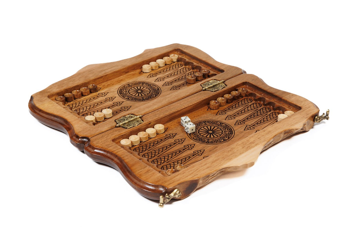 Handmade Walnut Backgammon Set with World Map and Ararat Outline, 30 cm - photo 3