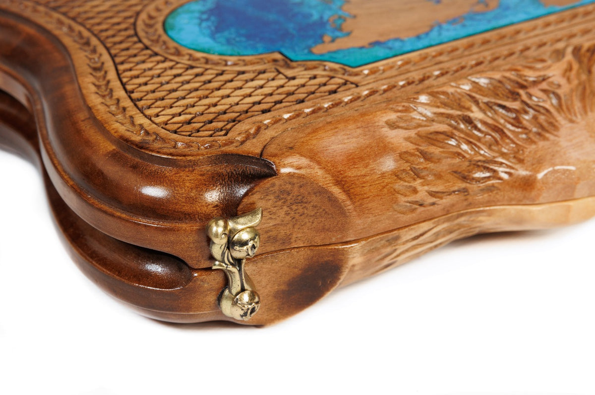Handmade Walnut Backgammon Set with World Map and Ararat Outline, 30 cm - photo 8