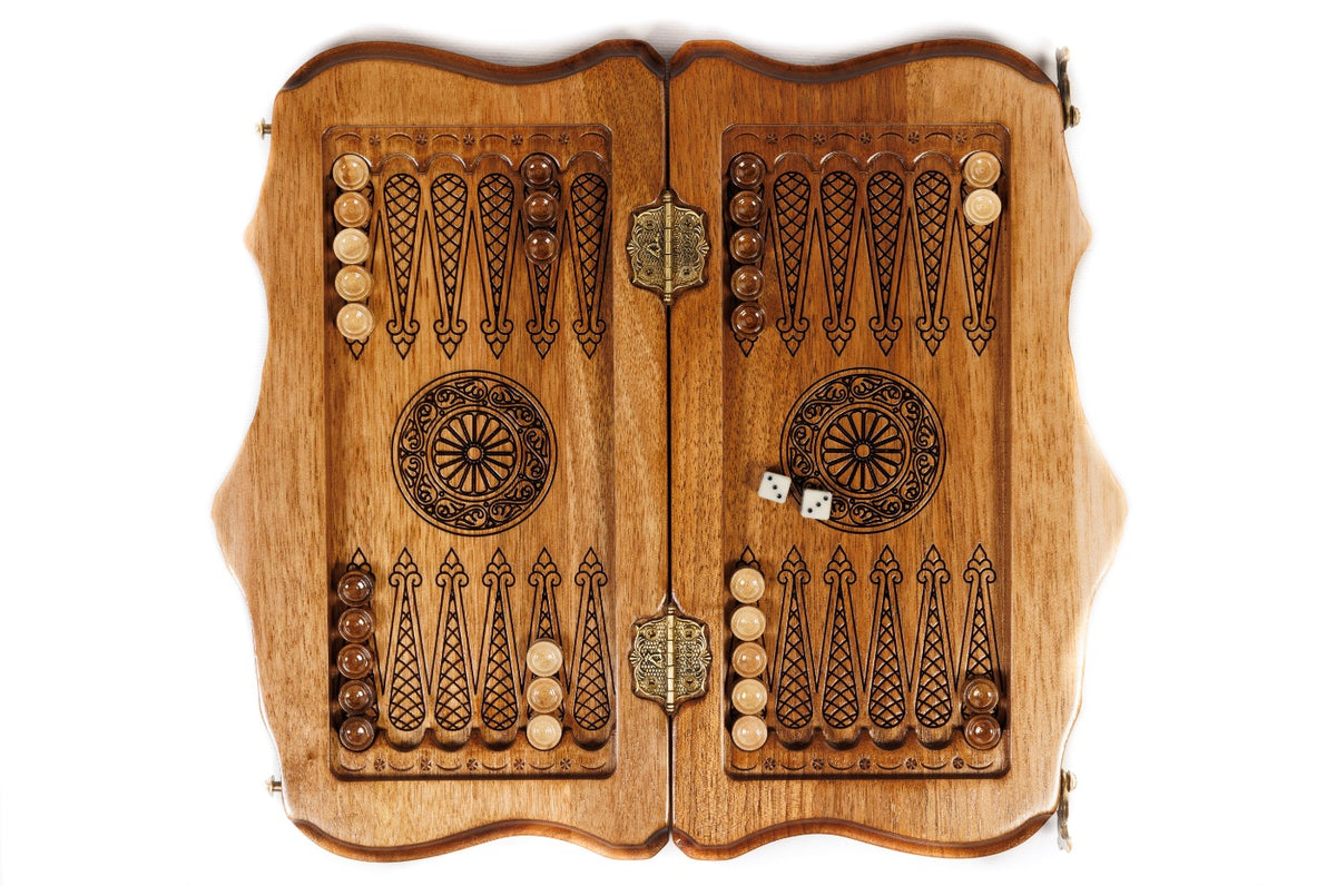 Handmade Walnut Backgammon Set with World Map and Ararat Outline, 30 cm - photo 12