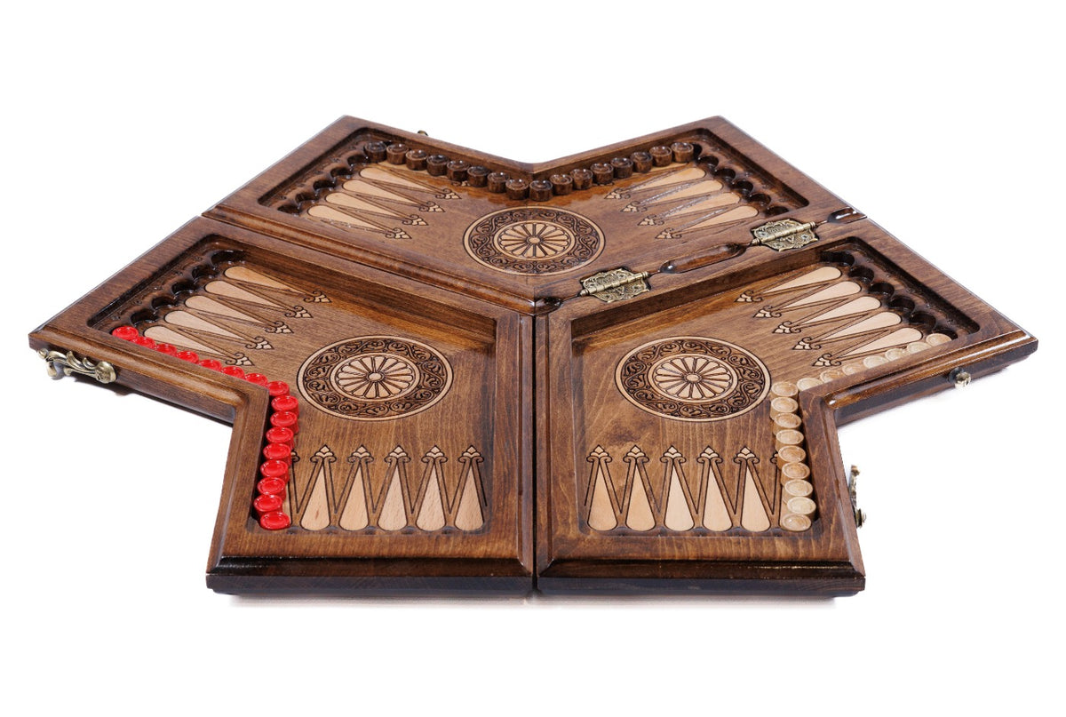 Handmade Wooden Backgammon Set for Three Players, 30 cm - photo 8