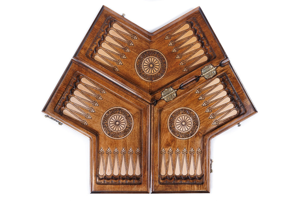Handmade Wooden Backgammon Set for Three Players, 30 cm - photo 2