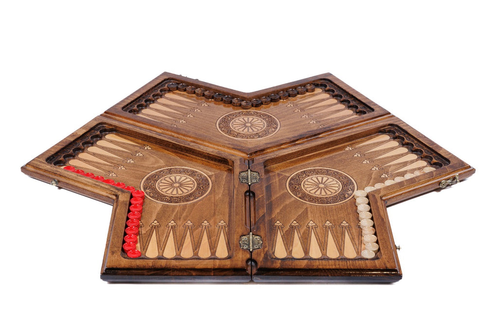Handmade Wooden Backgammon Set for Three Players, 40 cm - photo 9