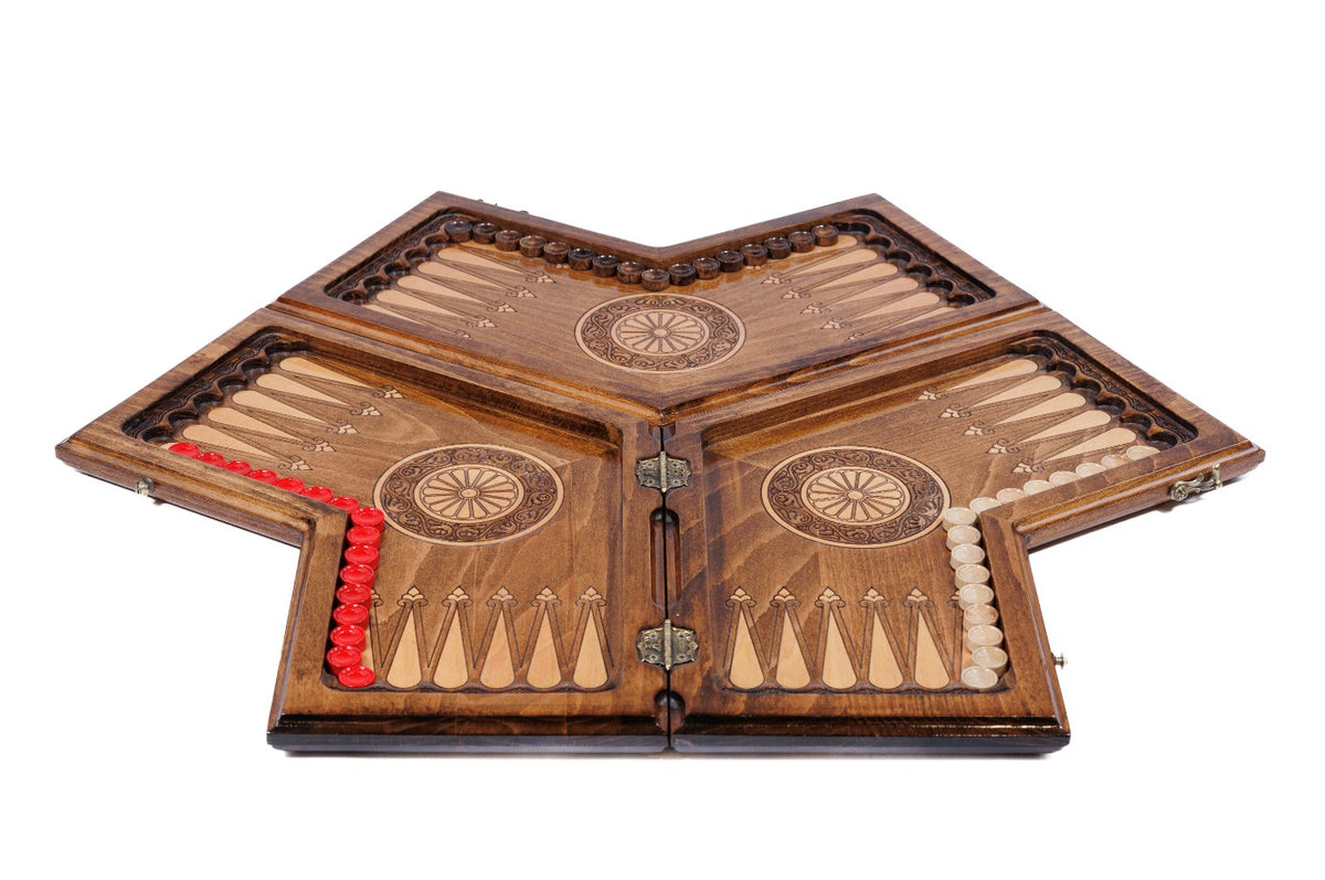 Handmade Wooden Backgammon Set for Three Players, 40 cm - photo 9