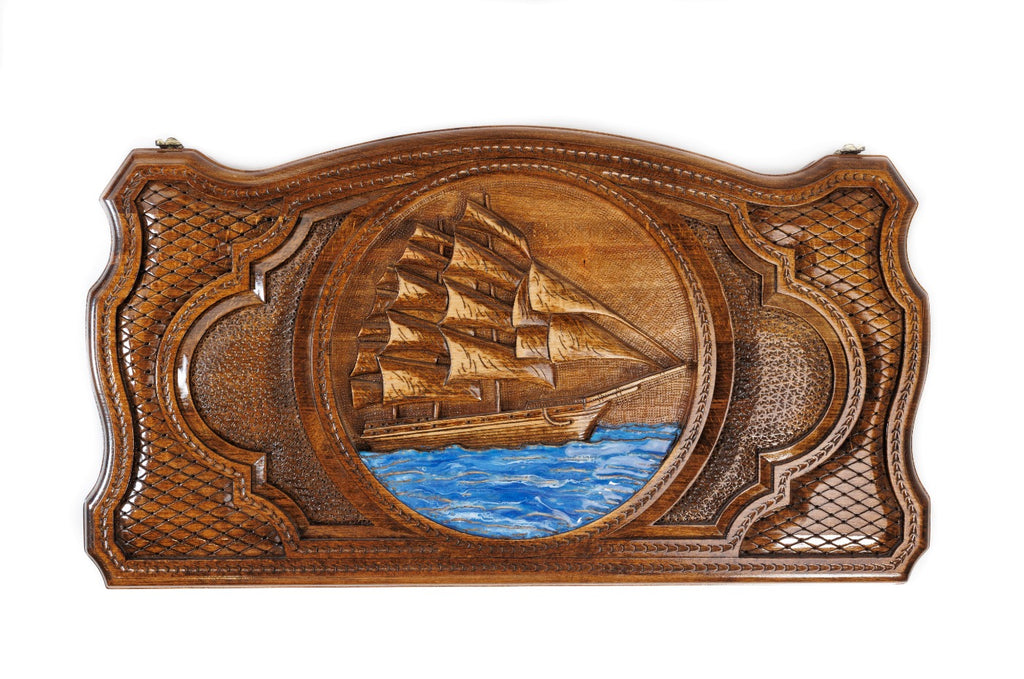 Handmade Wooden Backgammon Set with Ship, 60 cm - photo 12