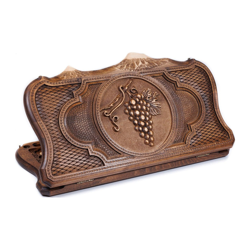 Handmade Wooden Backgammon Set with Grapes and Ararat Outline, 60 cm