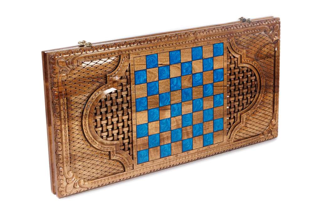 Handmade Walnut Backgammon Set with Pomegranate Tree, 60 cm - photo 4