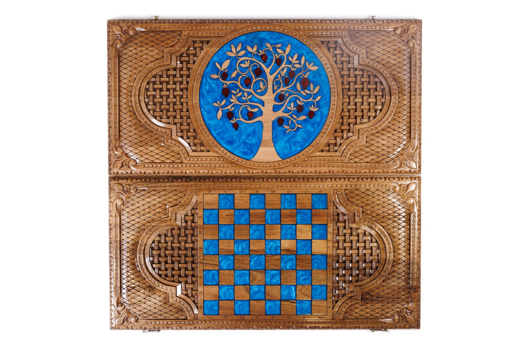 Handmade Walnut Backgammon Set with Pomegranate Tree, 60 cm - photo 8
