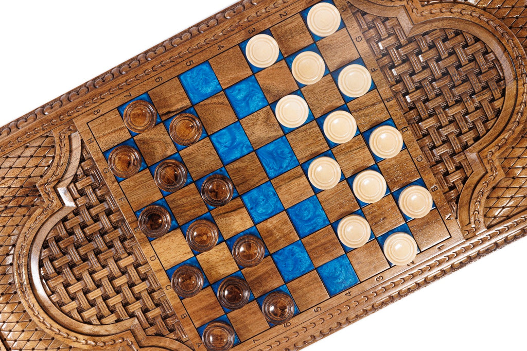 Handmade Walnut Backgammon Set with Pomegranate Tree, 60 cm - photo 11