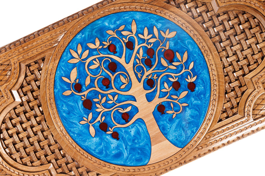 Handmade Walnut Backgammon Set with Pomegranate Tree, 60 cm - photo 2