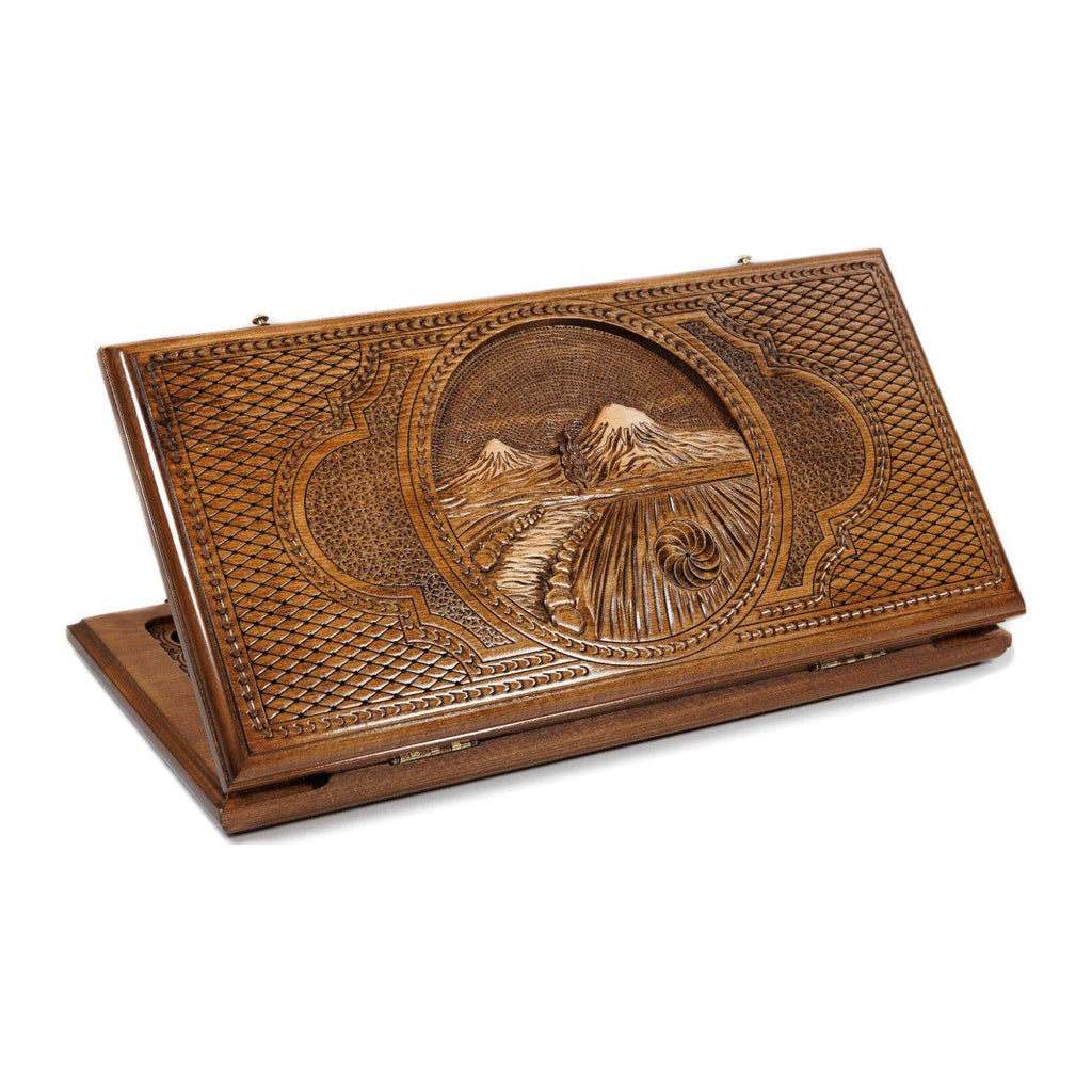 Handmade Wooden Backgammon Set with Mount Ararat, 50 cm (Model 11244)