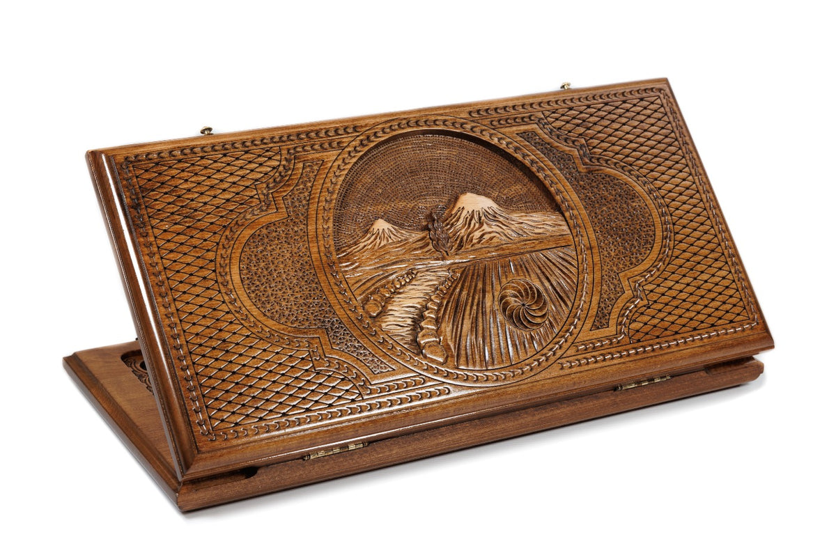 Handmade Wooden Backgammon Set with Mount Ararat, 50 cm (Model 11244)