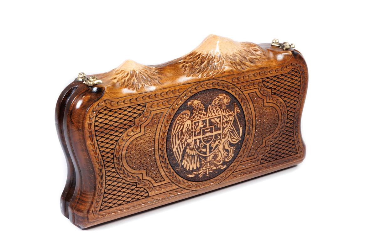 Handmade Wooden Backgammon Set with Armenian Coat of Arms and Ararat Outline, 30 cm - photo 7