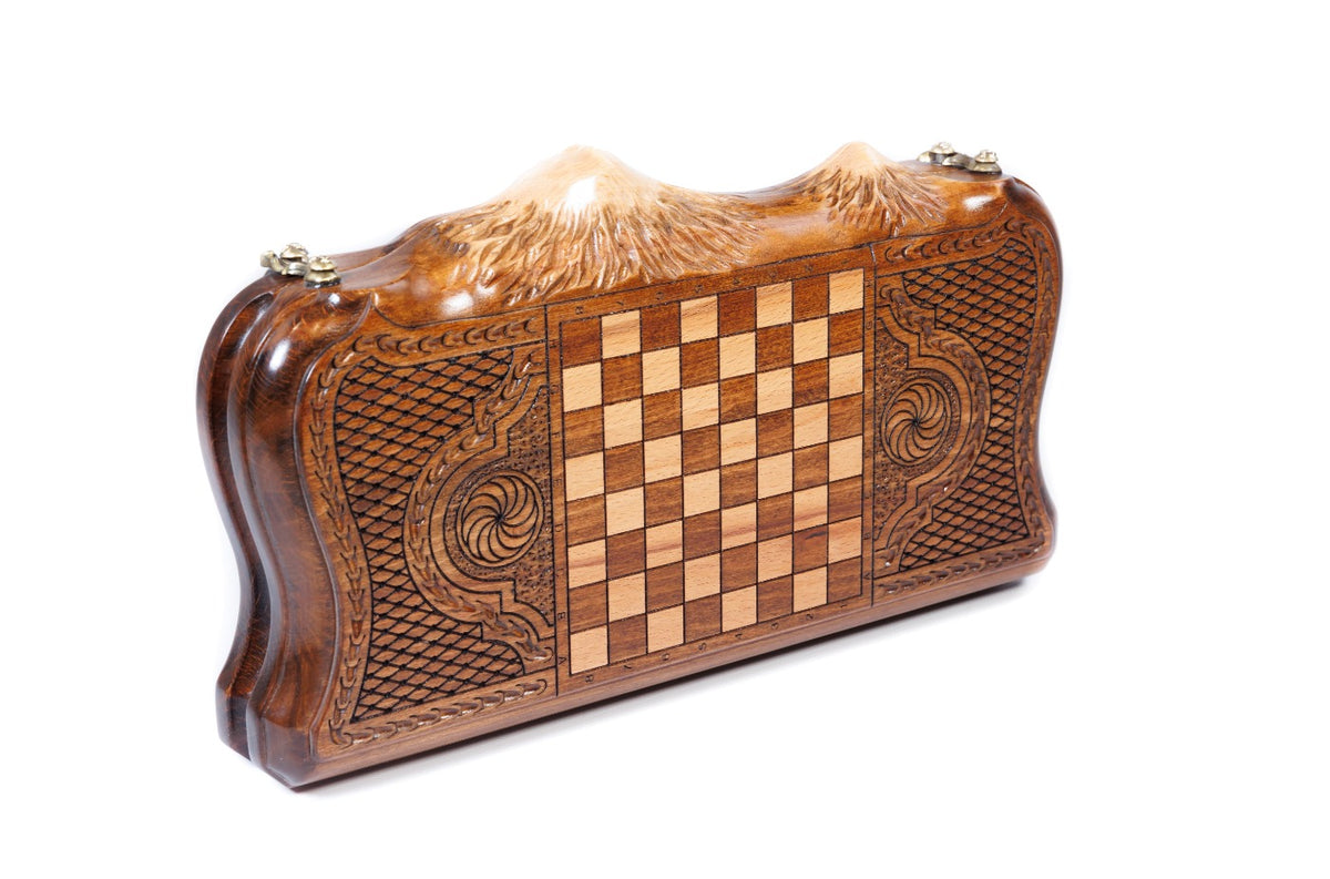 Handmade Wooden Backgammon Set with Armenian Coat of Arms and Ararat Outline, 30 cm - photo 4