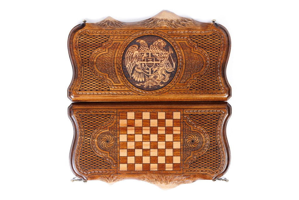 Handmade Wooden Backgammon Set with Armenian Coat of Arms and Ararat Outline, 30 cm - photo 9