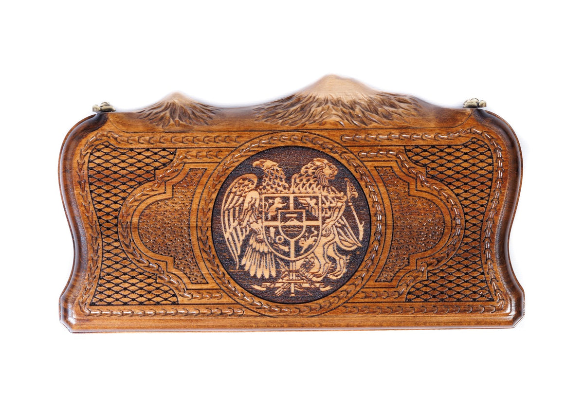 Handmade Wooden Backgammon Set with Armenian Coat of Arms and Ararat Outline, 30 cm - photo 11