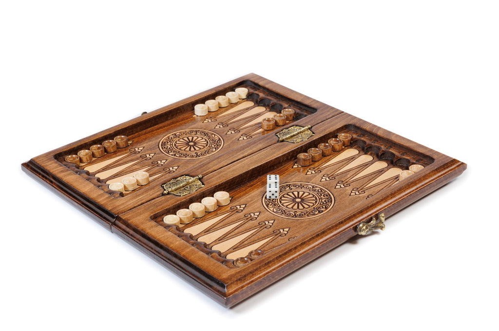 Handmade Wooden Backgammon Set with Armenian Coat of Arms, 30 cm - photo 3