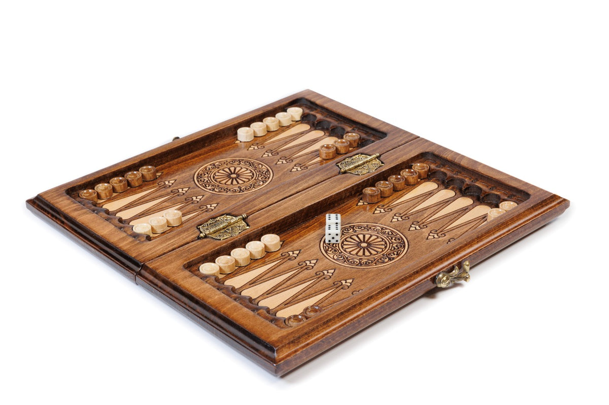 Handmade Wooden Backgammon Set with Armenian Coat of Arms, 30 cm - photo 3