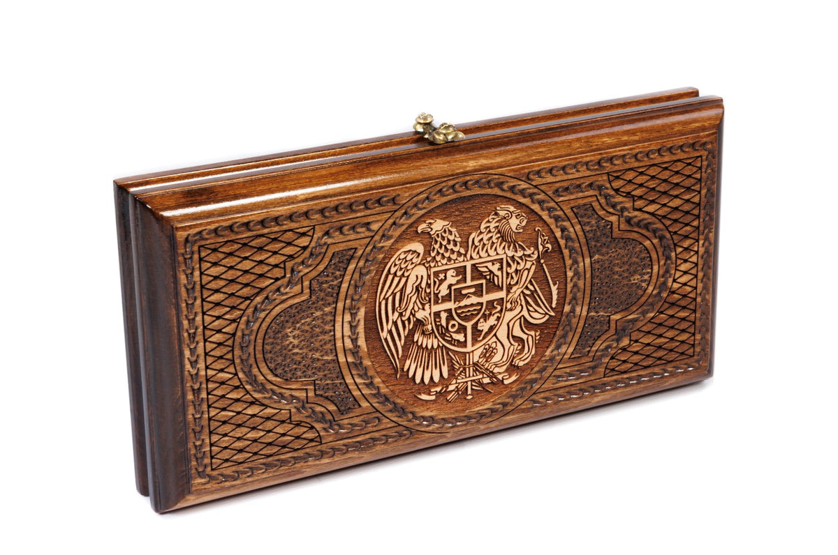 Handmade Wooden Backgammon Set with Armenian Coat of Arms, 30 cm - photo 6