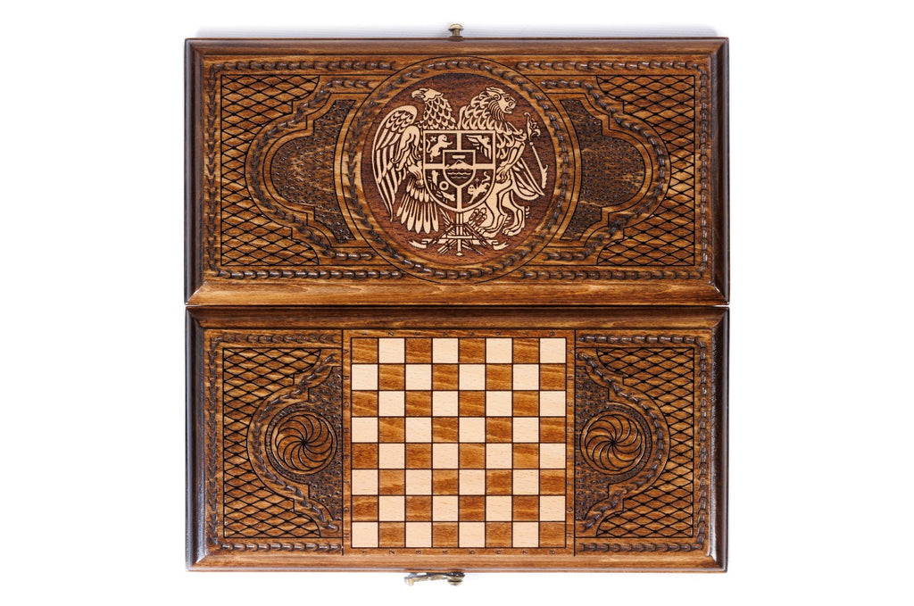 Handmade Wooden Backgammon Set with Armenian Coat of Arms, 30 cm - photo 8