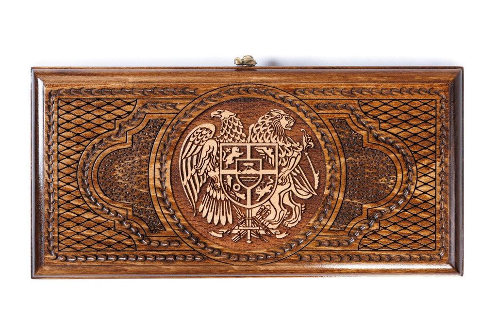 Handmade Wooden Backgammon Set with Armenian Coat of Arms, 30 cm - photo 12