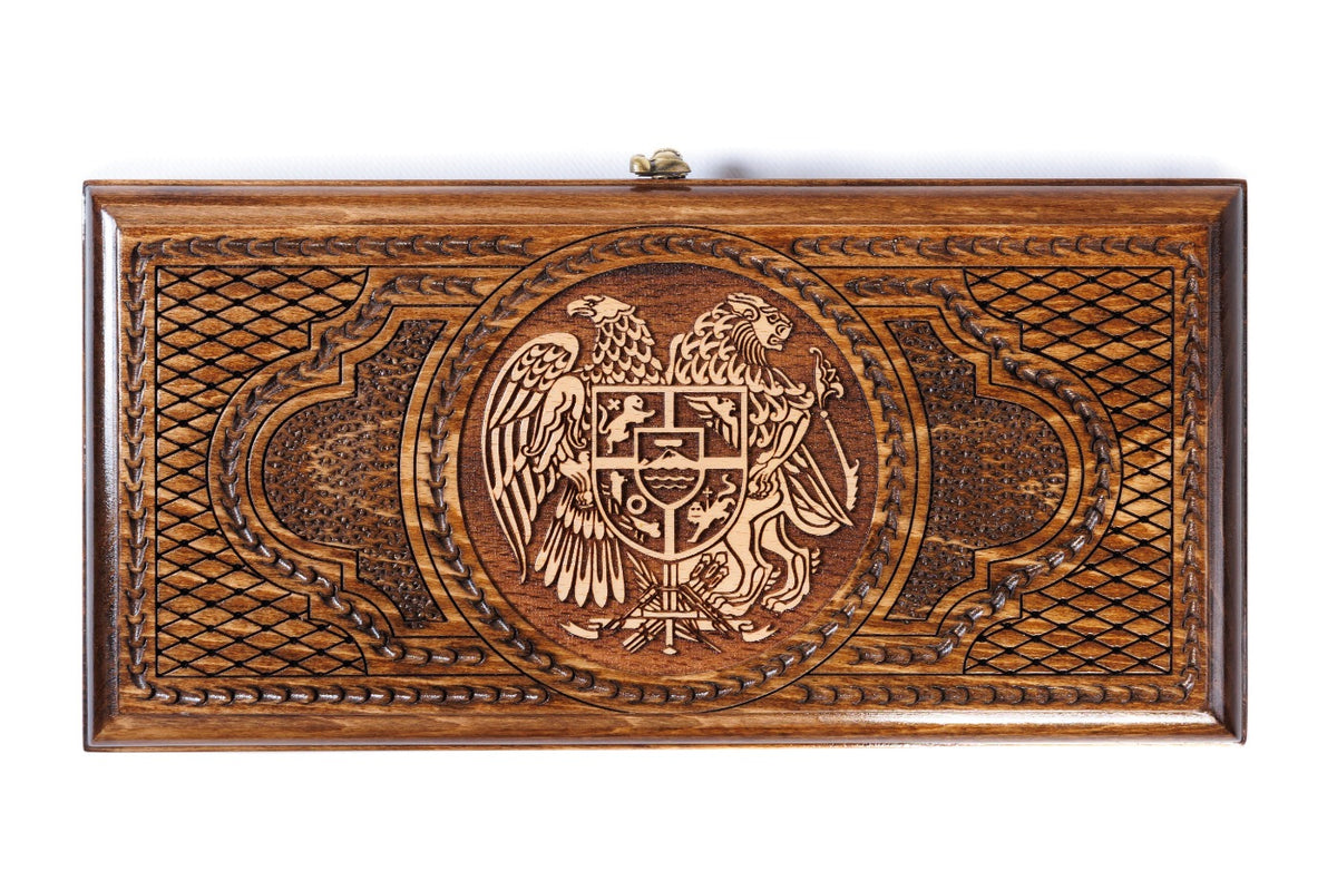 Handmade Wooden Backgammon Set with Armenian Coat of Arms, 30 cm - photo 12