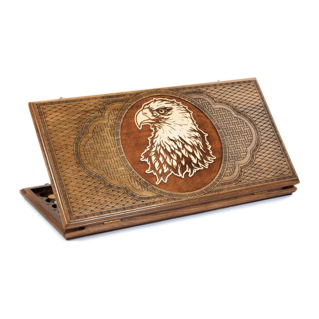 Handmade Wooden Backgammon Set with Eagle, 60 cm (Model 16062)