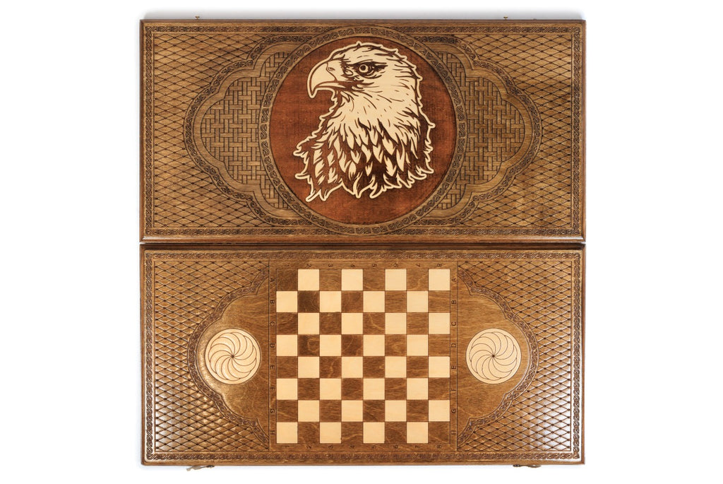 Handmade Wooden Backgammon Set with Eagle, 60 cm - photo 7