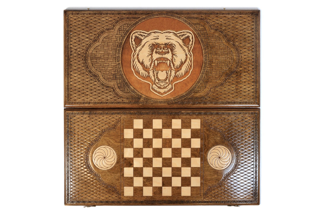 Handmade Wooden Backgammon Set with Bear, 60 cm - photo 5