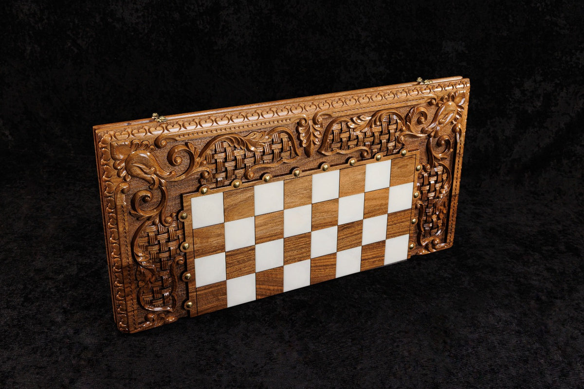 Epoxy Chess Set with Backgammon Board