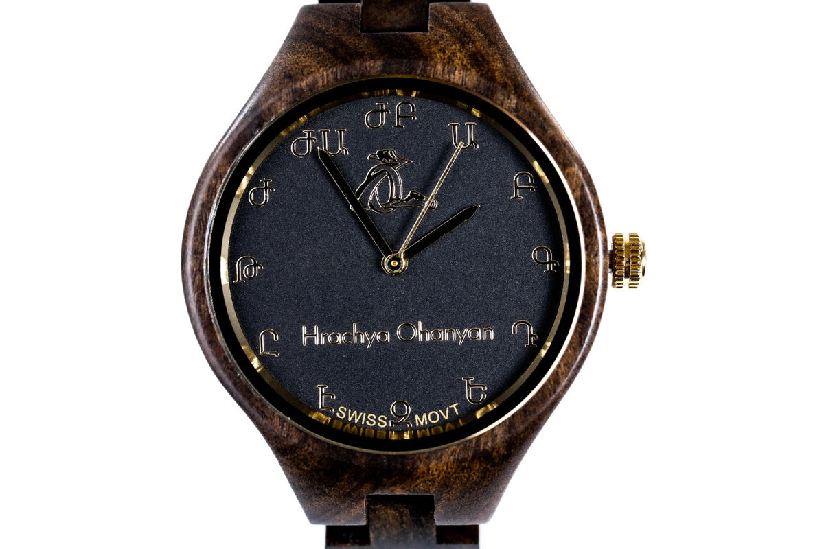 Armbanduhr für Damen aus Walnussholz – Schwarz