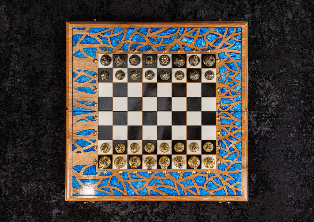 Walnut Chess & Backgammon Set with Tree Design