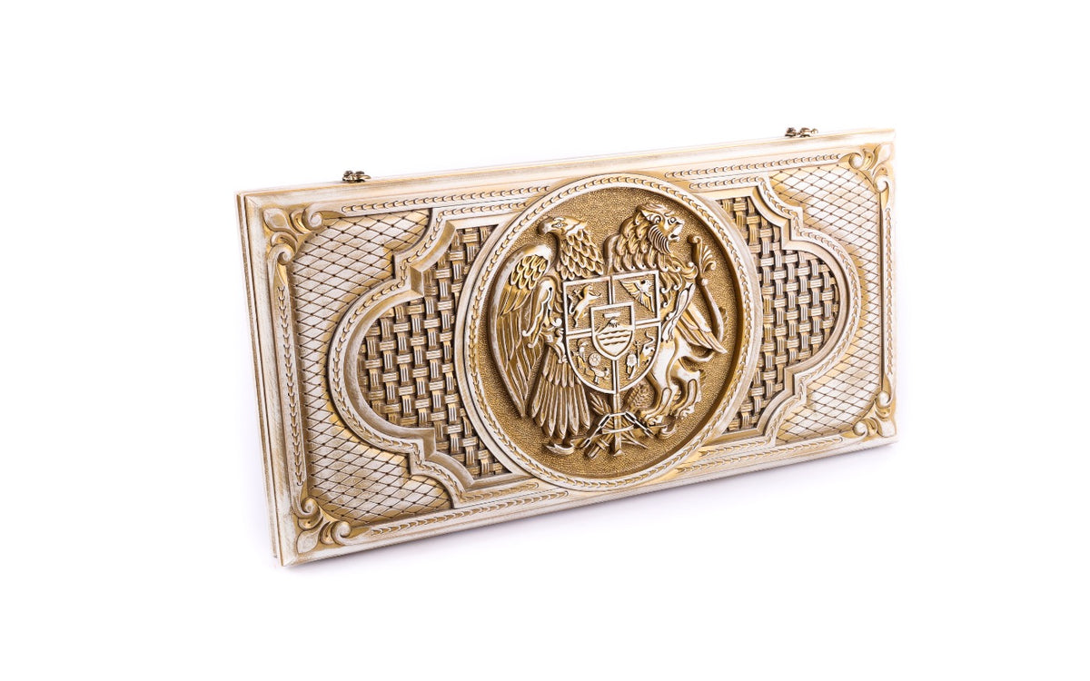 Handmade Wooden Backgammon Set with Armenian Coat of Arms - photo 3