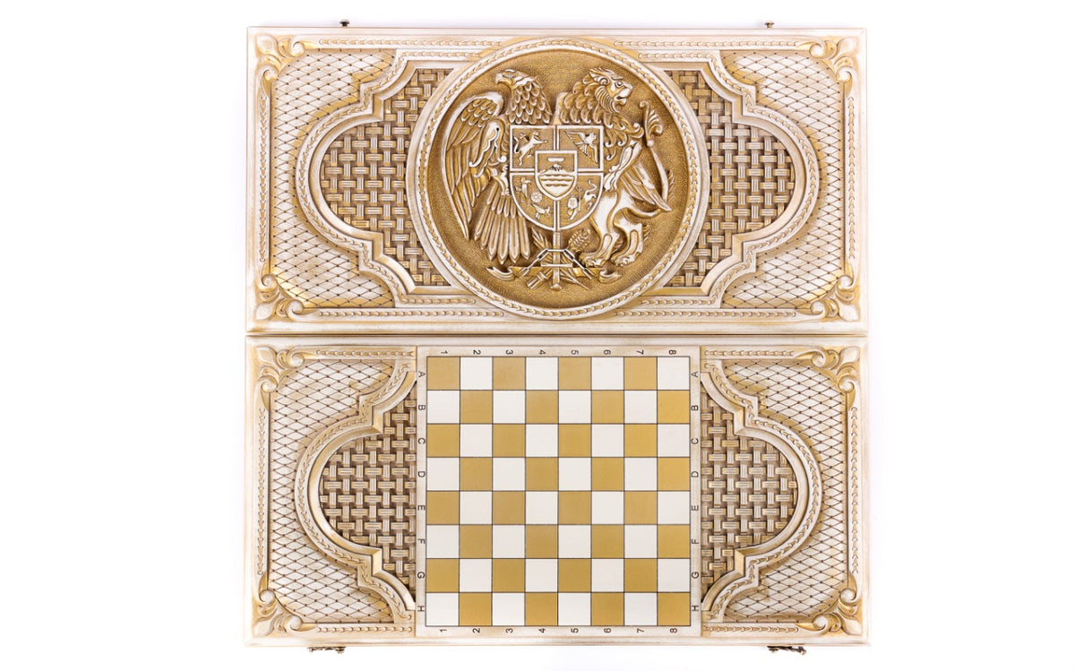 Handmade Wooden Backgammon Set with Armenian Coat of Arms - photo 6