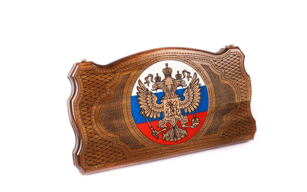 Handmade Walnut Backgammon Set with Russian Coat of Arms, 60 cm - photo 3