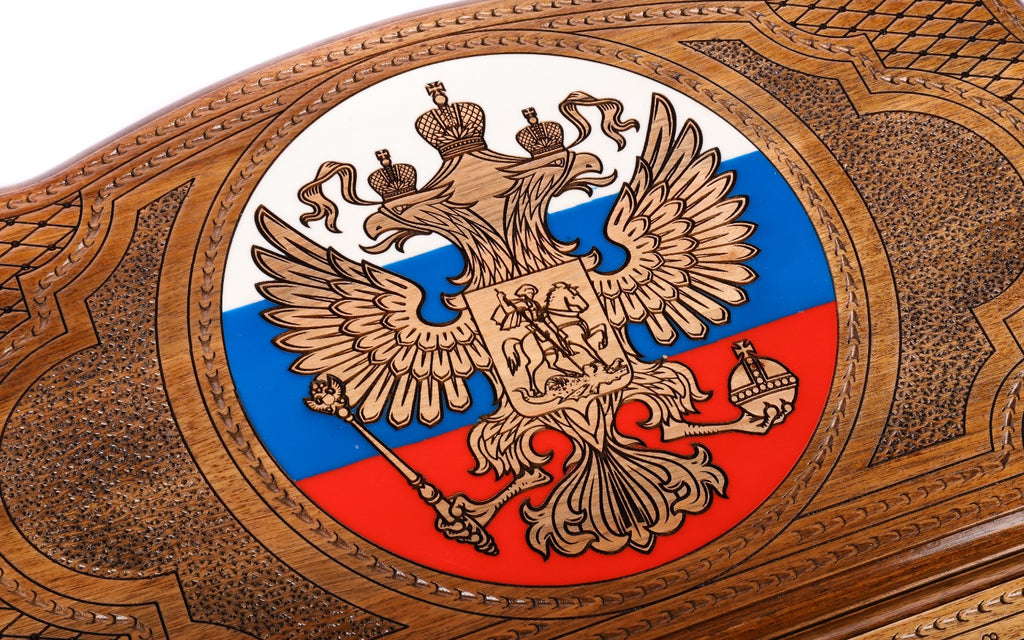 Handmade Walnut Backgammon Set with Russian Coat of Arms, 60 cm - photo 8
