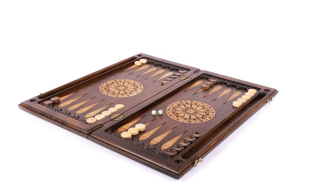 Handmade Walnut Backgammon Set with Geometric Pattern, 60 cm - photo 2