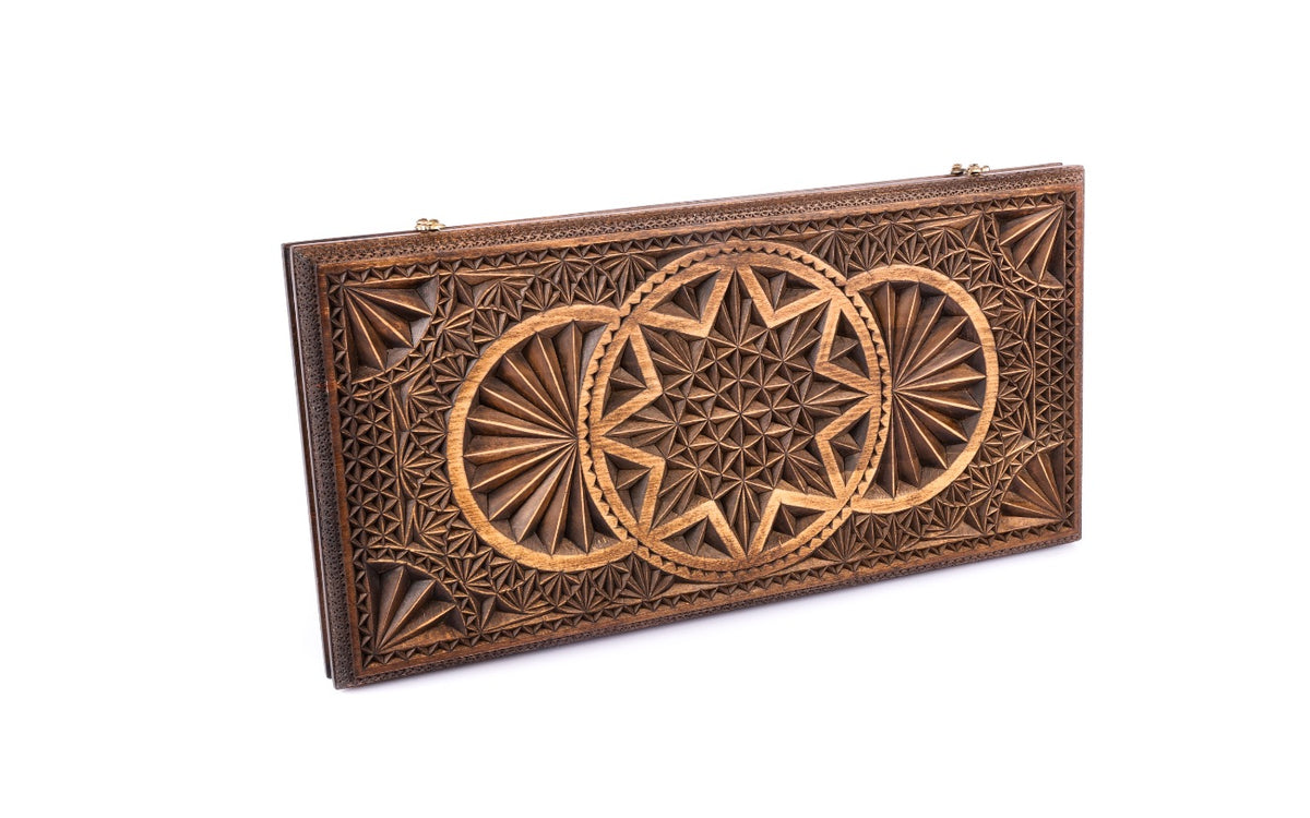 Handmade Walnut Backgammon Set with Geometric Pattern, 60 cm - photo 5