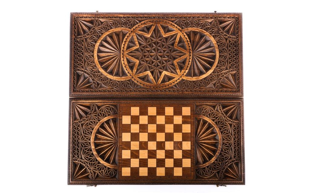 Handmade Walnut Backgammon Set with Geometric Pattern, 60 cm - photo 6